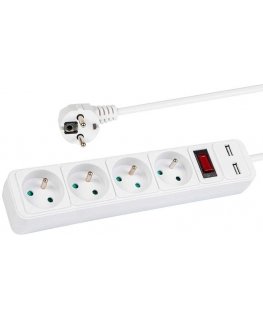 Blow PR-470WSP/USB võrgupikendaja 4 pesa + USB maandusega + lüliti 5m Valge 3x1.5mm