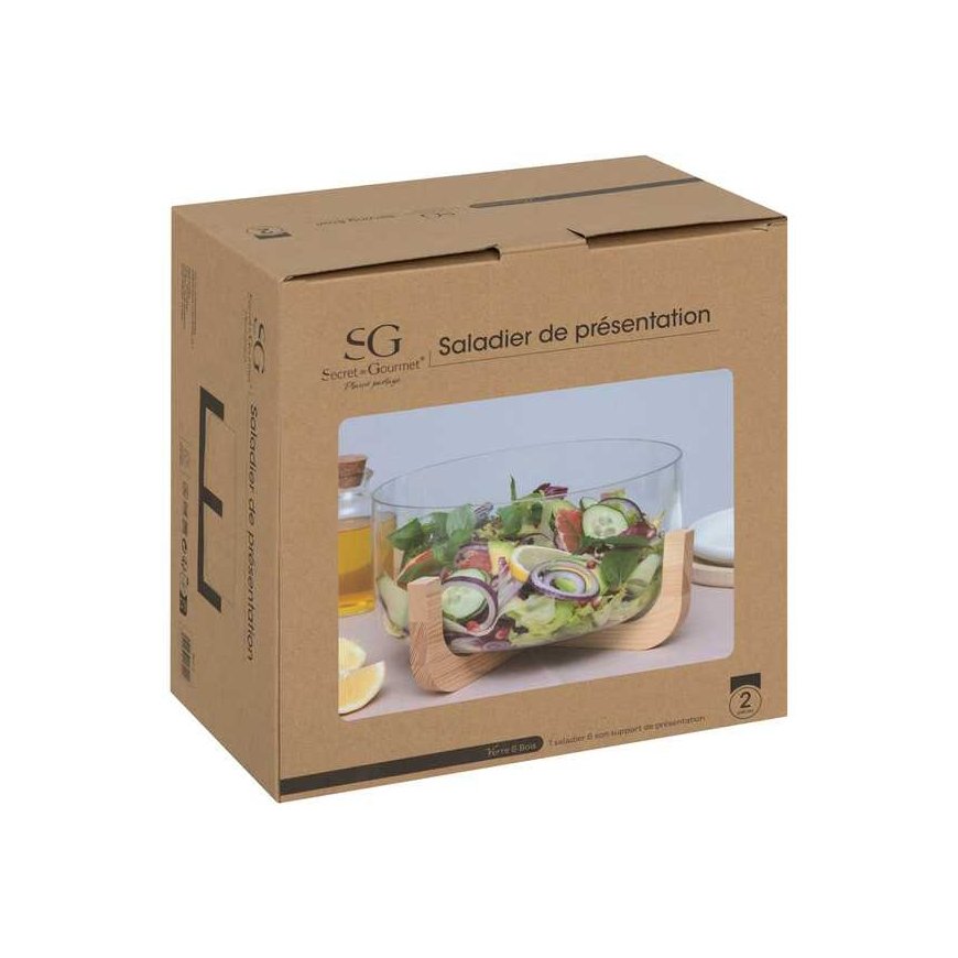 Secret De Gourmet ARHA glass salad bowl with wooden base, Ø 28 cm – 5