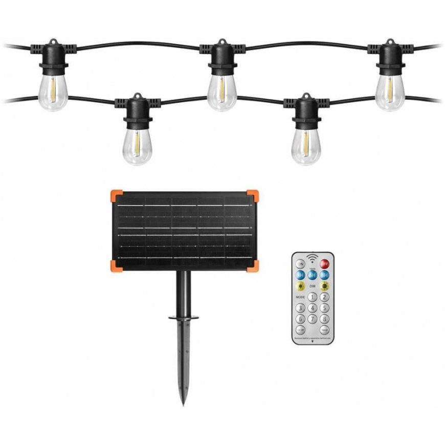 Orno Solar String Lights – 1 10 m string (10 lamps) + 10 LED bulbs 0.1W E27, 3000K + 1 free bulb – 2