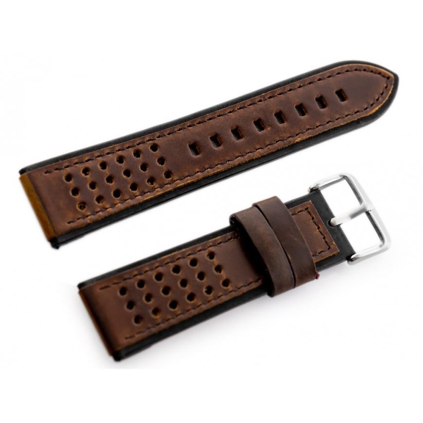 Pacific W80 tumši brūna/melna ādas pulksteņa siksna 24mm – 2