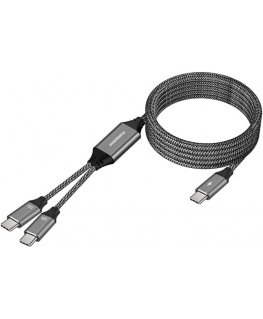 PREMIUMCORD USB-C įkrovimo laidas, 2xUSB-C į USB-C, 100W, 1m, juodas