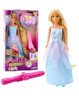 Lean Toys Lėlė Anlily su mėlyna suknele ir plaukų aksesuarais