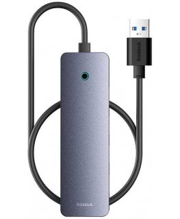 Hub 4in1 Baseus UltraJoy Lite 50cm USB-A iki 4x USB 3.0 + USB-C 5V (pilka)