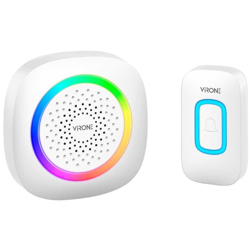 Orno PELA DC, bevielis baterijos durų skambutis, mokymosi sistema, 60 garsų, RGB LED, 300 m, balta
