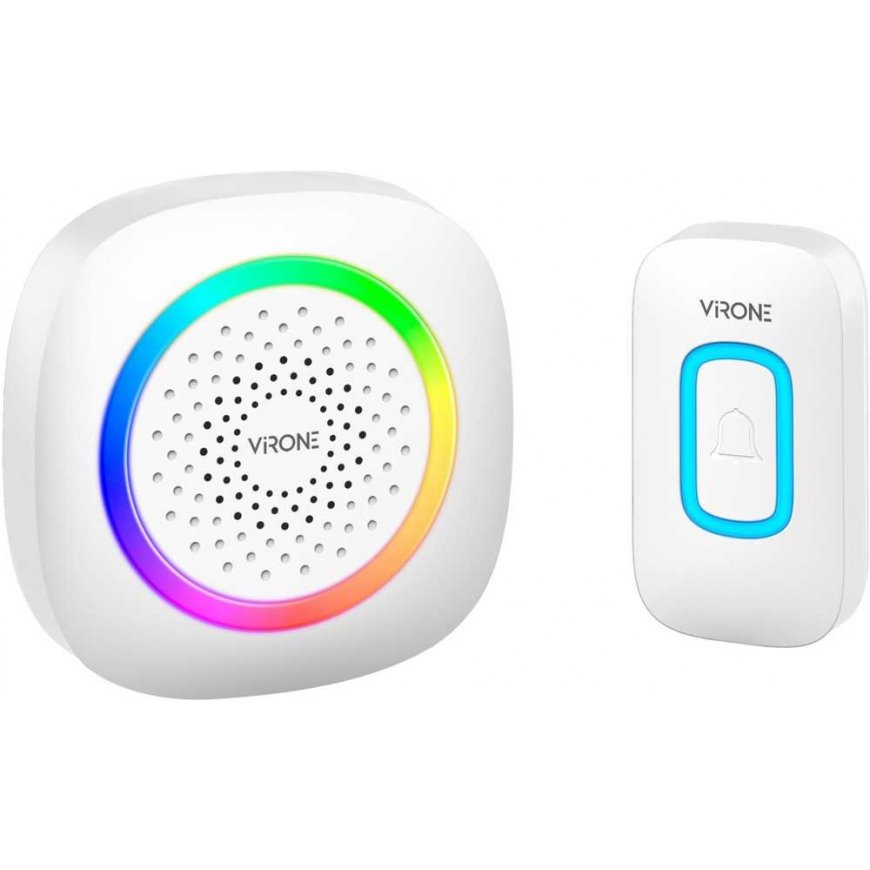 Orno PELA DC, wireless battery doorbell, learning system, 60 sounds, RGB LED, 300 m, white – 2