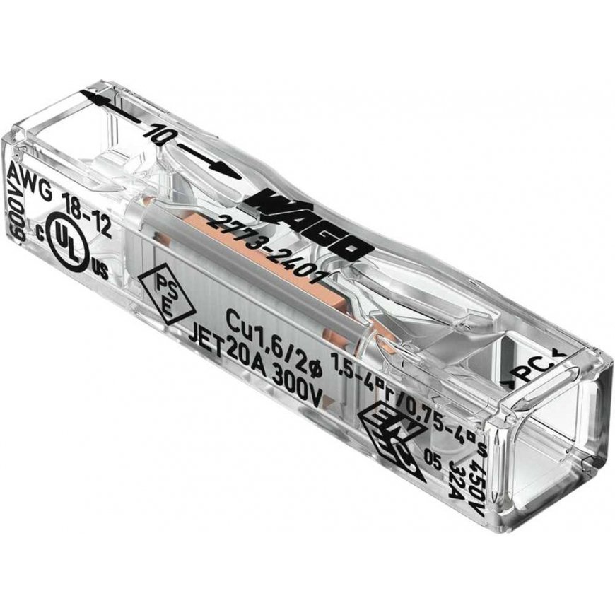 Orno „Wago“ 1 takelīša taisnā savienojums, paredzēts stingrām vadiem, 2773-2401, no 0,2 līdz 4 mm?, 10 gab. – 2