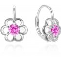 Agato Silver earrings with flowers and pink zircon AGT-E225LP