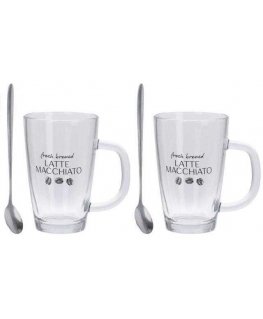 Excellent Houseware Latte Glasses with Spoons 300 ml 2 pcs.
