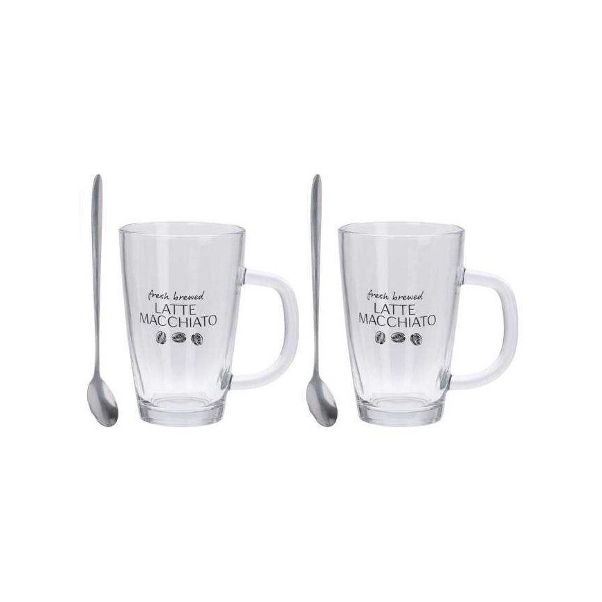 Excellent Houseware Latte Glasses with Spoons 300 ml 2 pcs.