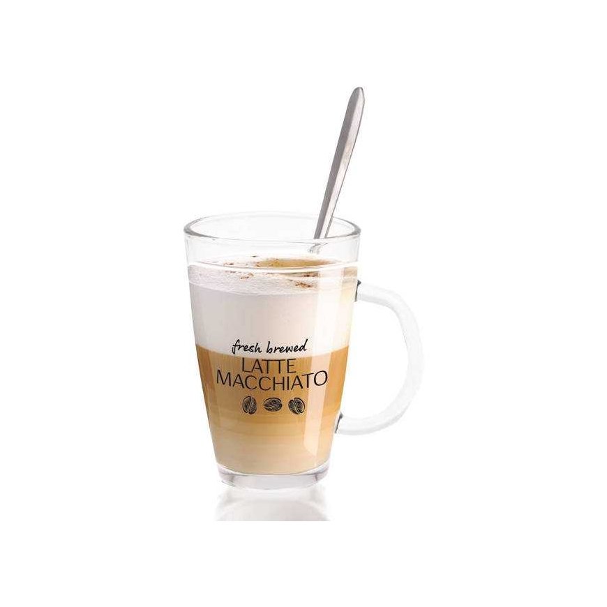Izcili mājas piederumi stikla latte kafijas krūzes ar karotēm 300 ml 2 gab. – 2