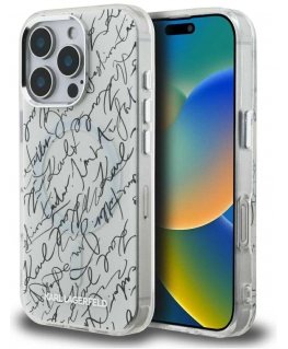 Dėklas Karl Lagerfeld IML Karl Script Pattern MagSafe skirtas Apple iPhone 16 Pro Max baltos spalvos