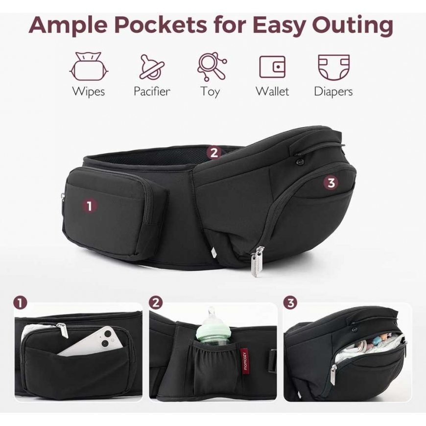 MOMCOZY KŪDIKIŲ NEŠIOKLĖ MOVE2FIT 2IN1 SU KLUBŲ SĖDYNE, JUODA – 4