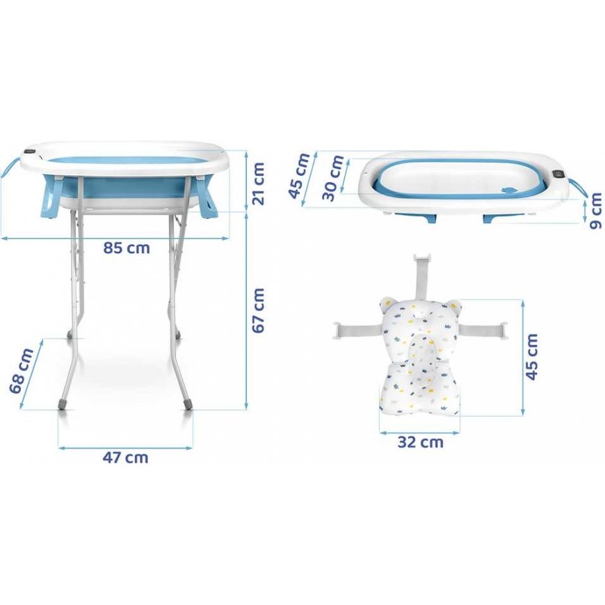 Foldable baby bathtub for children, with a frame, thermometer, and insert Ricokids RK-287 in white and blue – 4