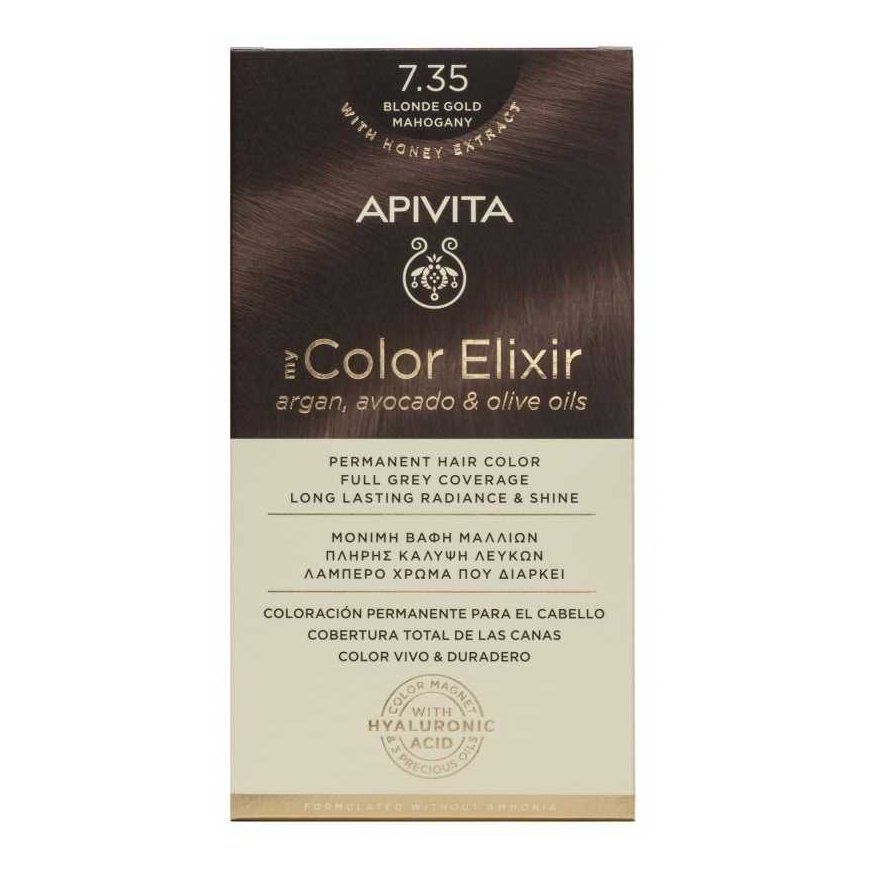 Pitkäkestoiset hiusvärit Apivita MY COLOR ELIXIR, 7.35 Vaaleakulta Mahonki