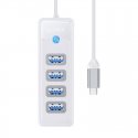 Orico Hub adapteris USB-C į 4x USB 3.0, 5 Gbps, 0.15 m (baltas)