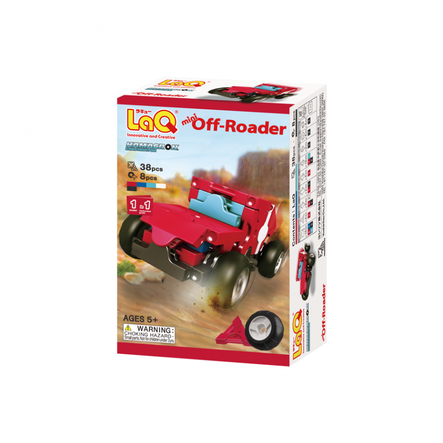 Yoshiritsu Japanese educational constructor LAQ Mini Off-Roader, for ages 5 and up.
