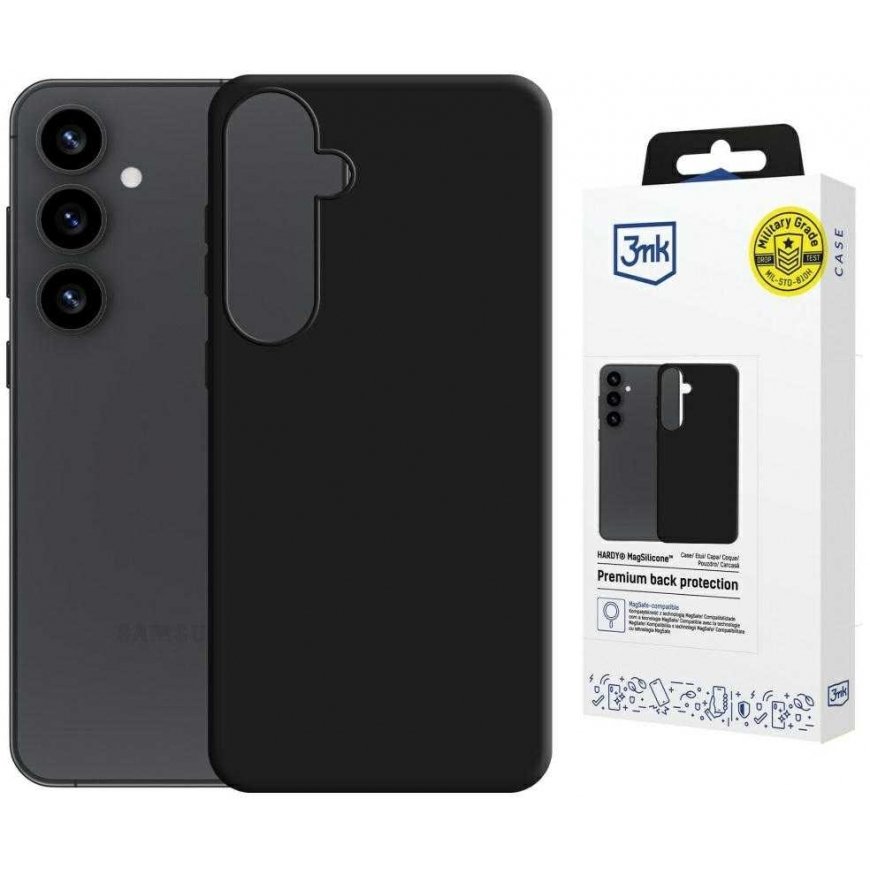 Dėklas 3MK Hardy MagSilicone skirtas Samsung Galaxy S25 juodos spalvos