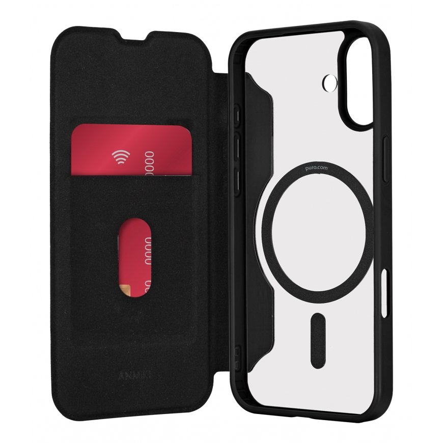 PURO Book Mag 2 mobiliojo telefono dėklas 15,5 cm (6.1") „Folio“ Juoda, Permatomas