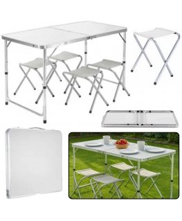 Lauko baldų komplektas Lean Sulankstomas turistinis stalas su 4 kėdėmis 120x60 cm
