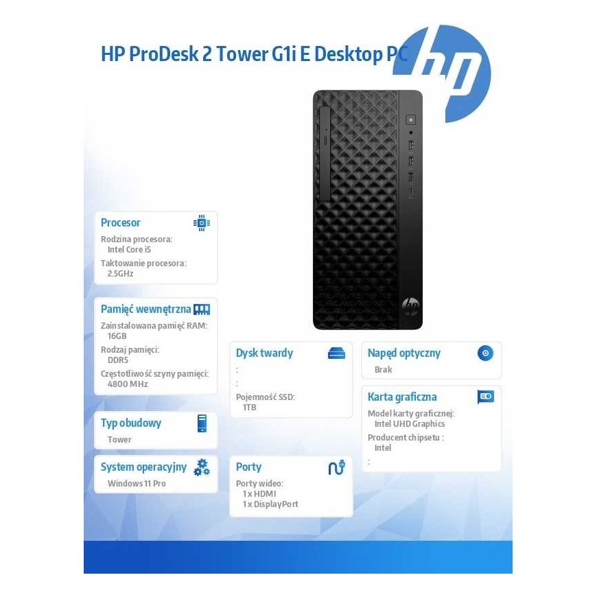 Stacionarus kompiuteris Hewlett Packard (HP) Komputer prodesk 2 tower g1i e i5-14400 1tb/16gbw11p b6zd2et – 2