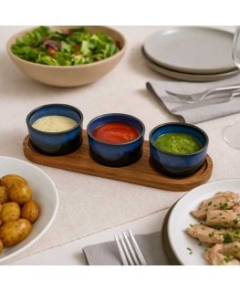 Secret De Gourmet Snack platter with stoneware bowls, 29 x 10 cm