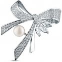 Jwl Luxury Pearls Prabangi moteriška sagė su perlais ir cirkoniais - kaspinėlis JL0869