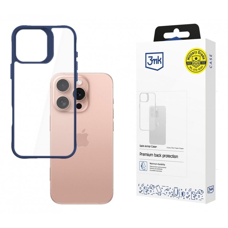 3MK Satin Armor Case+ mobiliojo telefono dėklas 16 cm (6.3") Mėlyna, Permatomas