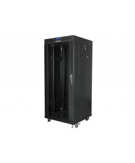 Lanberg free standing rack 19inch cabinet 27U 600x600 glass door LCD flat pack black Freestanding rack