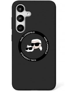 Karl Lagerfeldi silikoonist kahekordne pead ja ring MagSafe Samsung Galaxy S25 musta värvi telefonikaitse