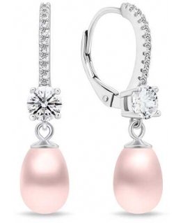 Brilio Silver Elegant silver earrings with pink pearls EA634WP