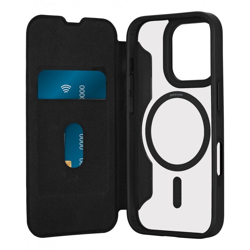 PURO Book Mag 2 mobiiltelefoni ümbris 16 cm (6.3") Foolio Must, Läbipaistev