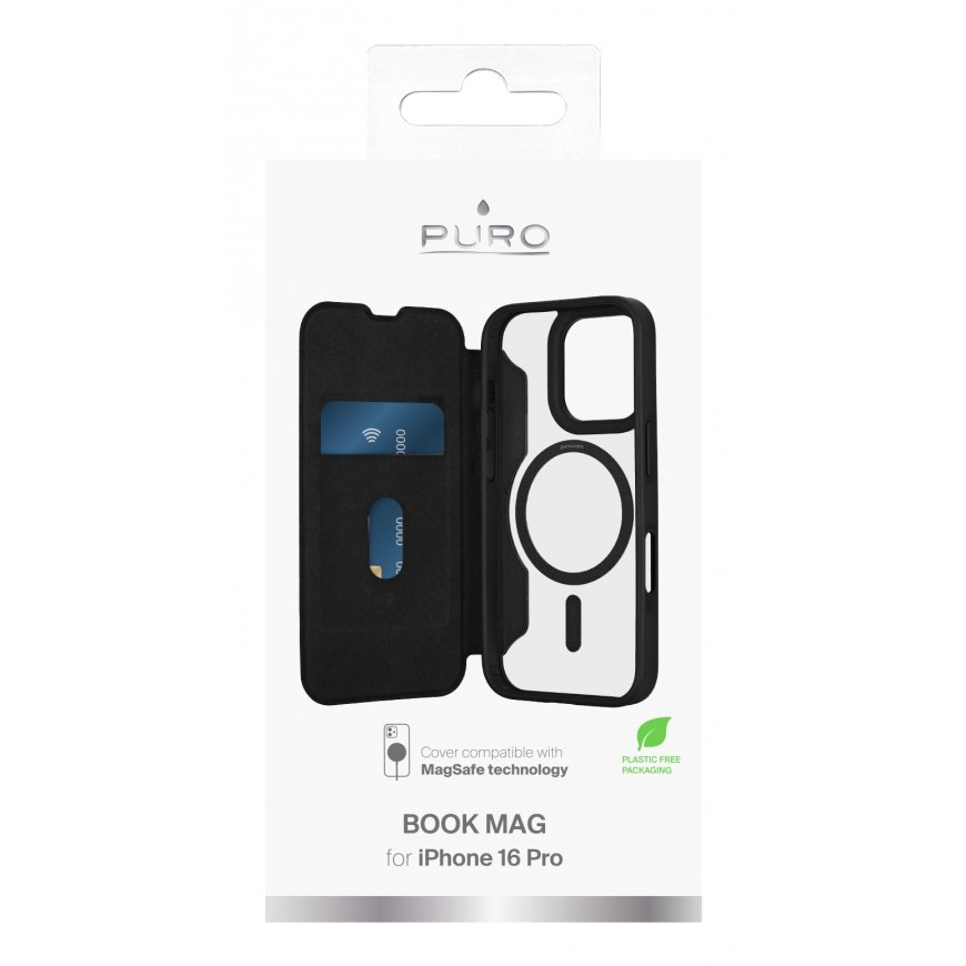 PURO Book Mag 2 mobile phone case 16 cm (6.3") Folio Black, Transparent – 2
