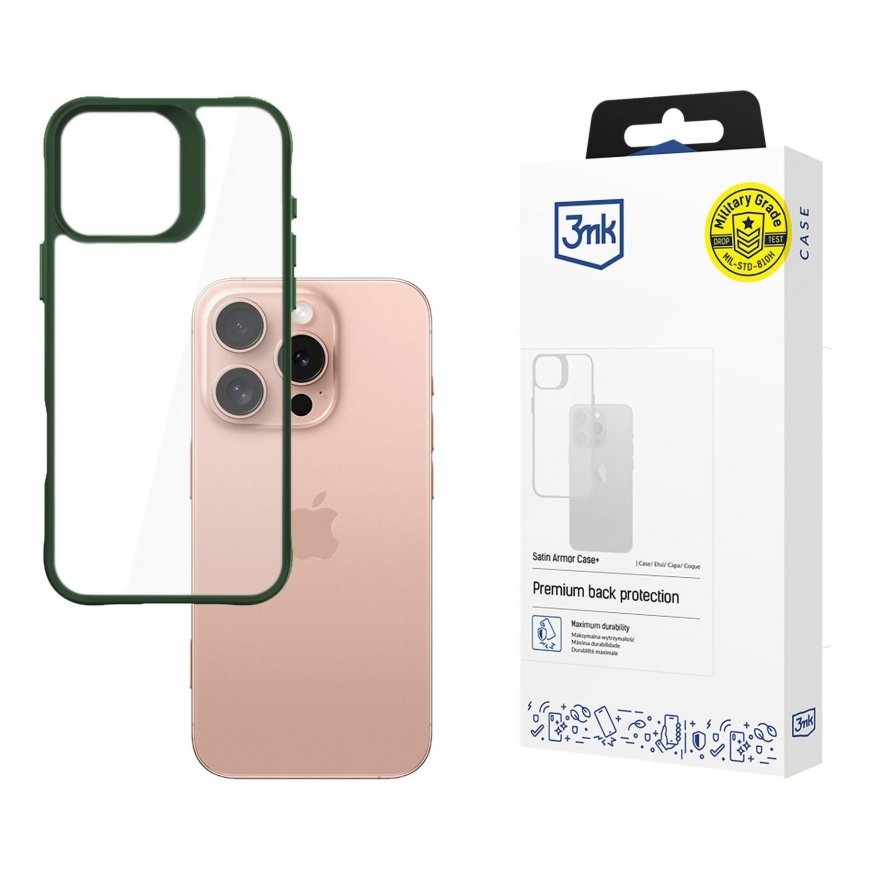 3MK Satin Armor Case+ mobiiltelefoni ümbris 16 cm (6.3") Kate Roheline, Läbipaistev