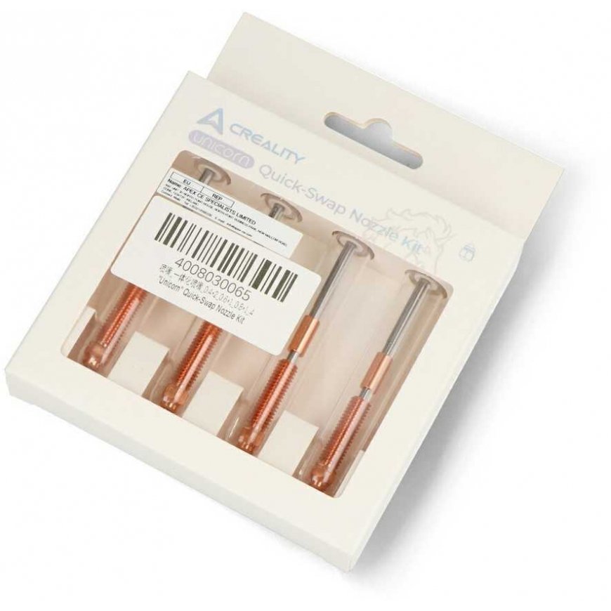 Unicorn Quick-Swap -suuttimien sarja Creality 3D -tulostimille - 0.4mm/0.6mm/0.8mm - 1.75mm lanka - 4 kpl.