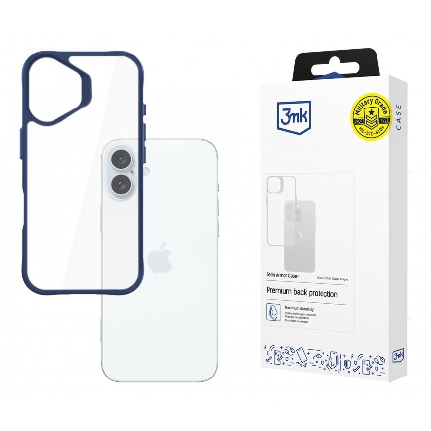 3MK Satin Armor Case+ чехол для мобильного телефона 17 cm (6.7") Крышка Синий, Прозрачный