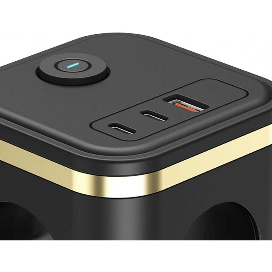 Viking Viking -verkkosovitin Y33, 3x 230 V, 1x USB-A, 2x USB-C, ON/OFF-painike, musta – 2