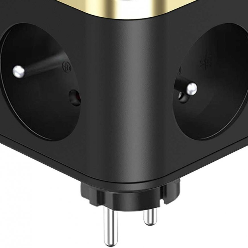 Viking Viking tīkla adapteris Y33, 3x 230 V, 1x USB-A, 2x USB-C, ON/OFF poga, melns – 3