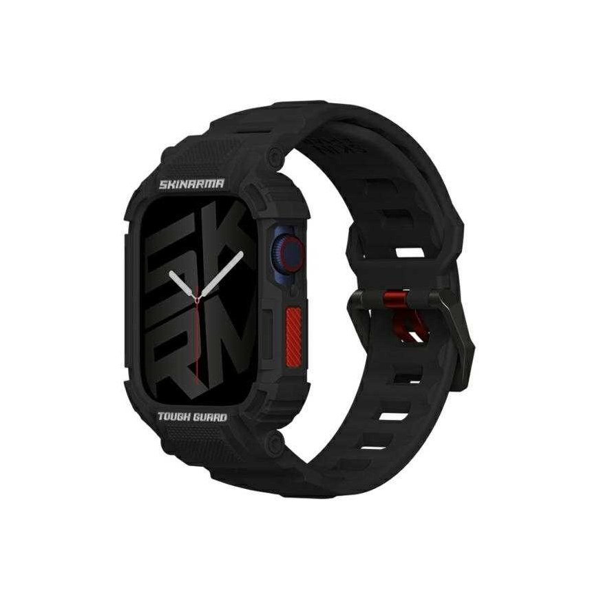 Ādas aproce + vāciņš Mecha 2in1 Apple Watch 45/44mm melnā krāsā