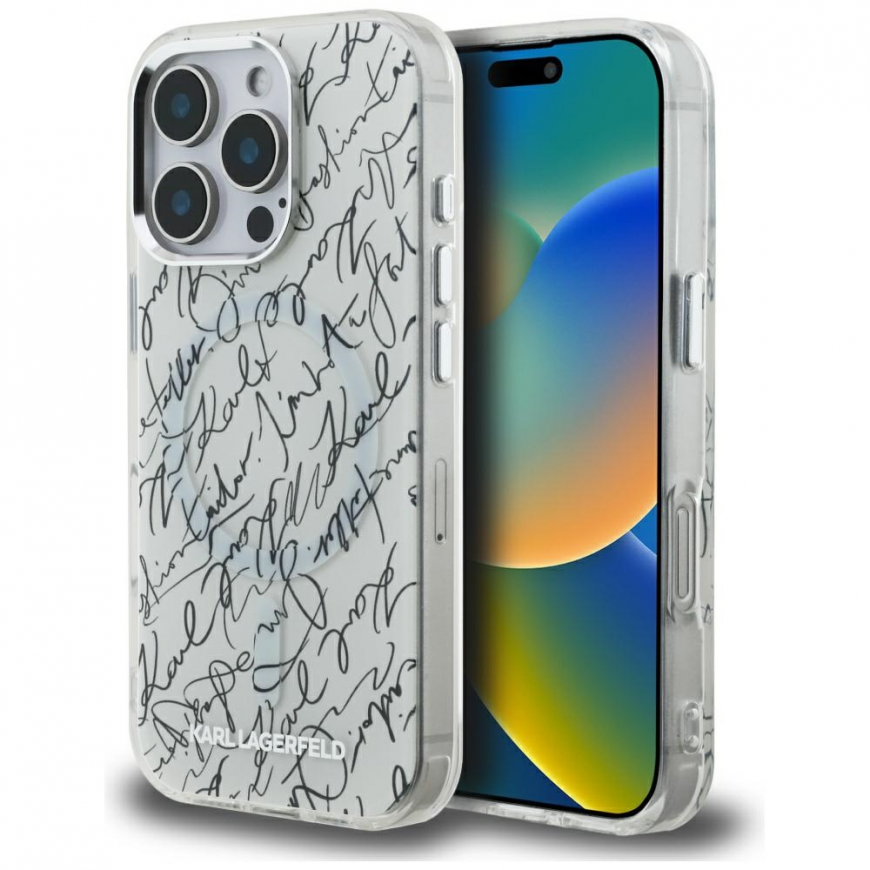 Karl Lagerfeld IML Karl Script Pattern MagSafe maciņš Apple iPhone 16 Pro baltā krāsā – 2