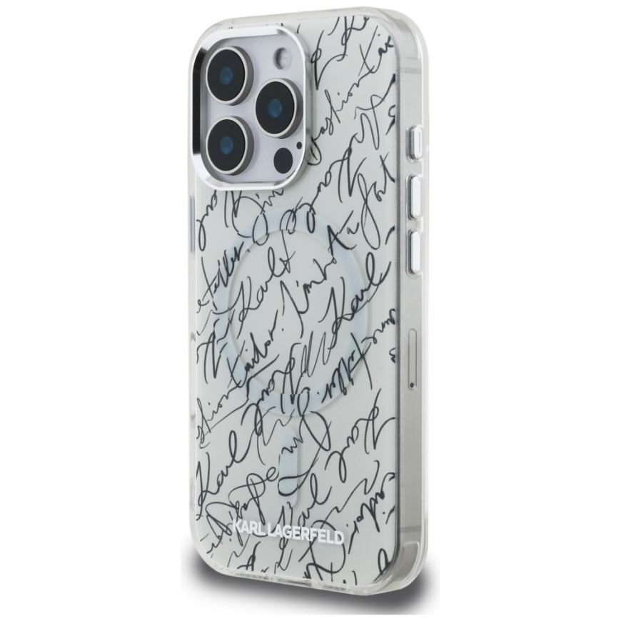 Case Karl Lagerfeld IML Karl Script Pattern MagSafe for Apple iPhone 16 Pro in white color – 3