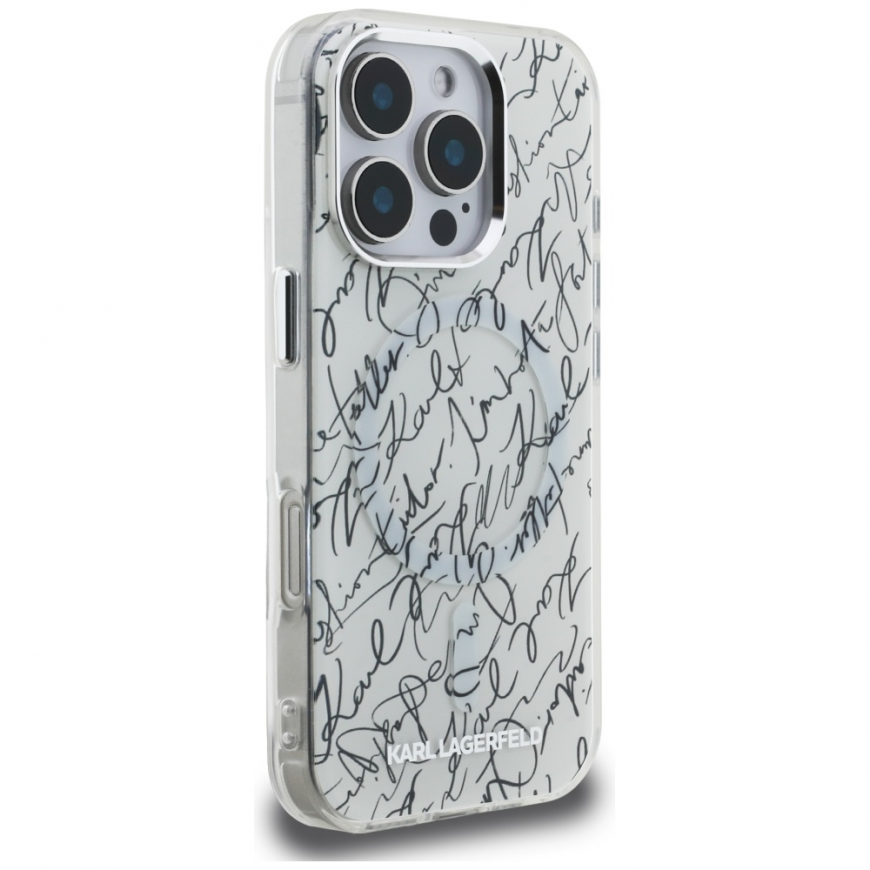 Case Karl Lagerfeld IML Karl Script Pattern MagSafe for Apple iPhone 16 Pro in white color – 5
