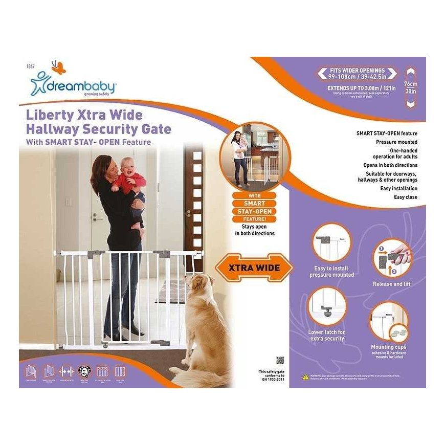 Dreambaby Safety Gate for Kids Liberty Wide (W: 99-106cm x H: 76cm) - white – 2