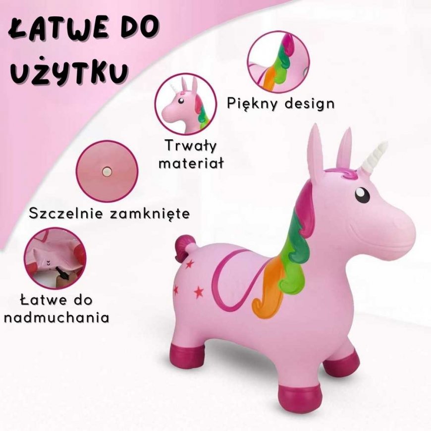WOOPIE Guminis guminis hyppylelu Yksisarvinen Vaaleanpunainen + pumppu – 3