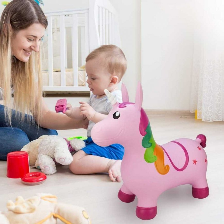 WOOPIE Guminis guminis hyppylelu Yksisarvinen Vaaleanpunainen + pumppu – 4