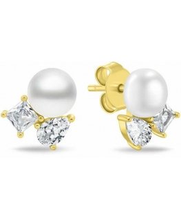 Brilio Silver Delicate gold-plated earrings with zircons and pearl EA1190Y
