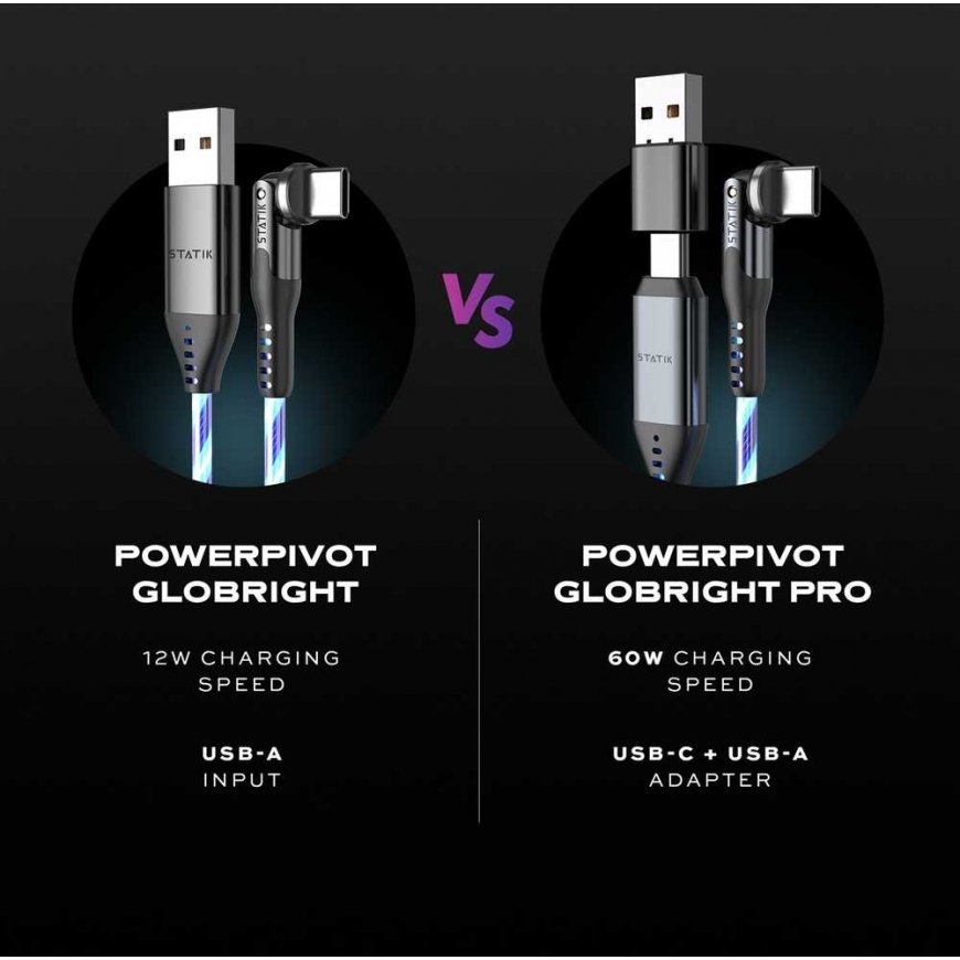STATIK PowerPivot Pro, светящийся LED кабель, USB-C на USB-C, 1м, Черный – 4