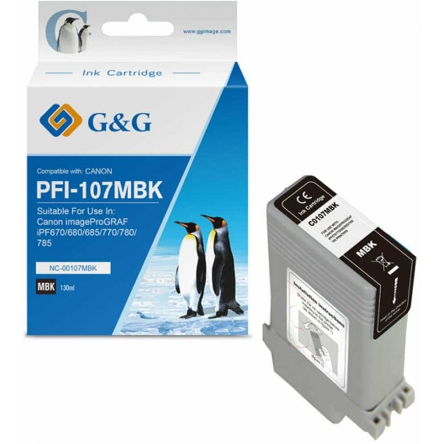 G&G suderinamas rašalas / dažai PFI107MBK, NC-00107MBK, 6704B001, matinė juoda, 130ml – 2
