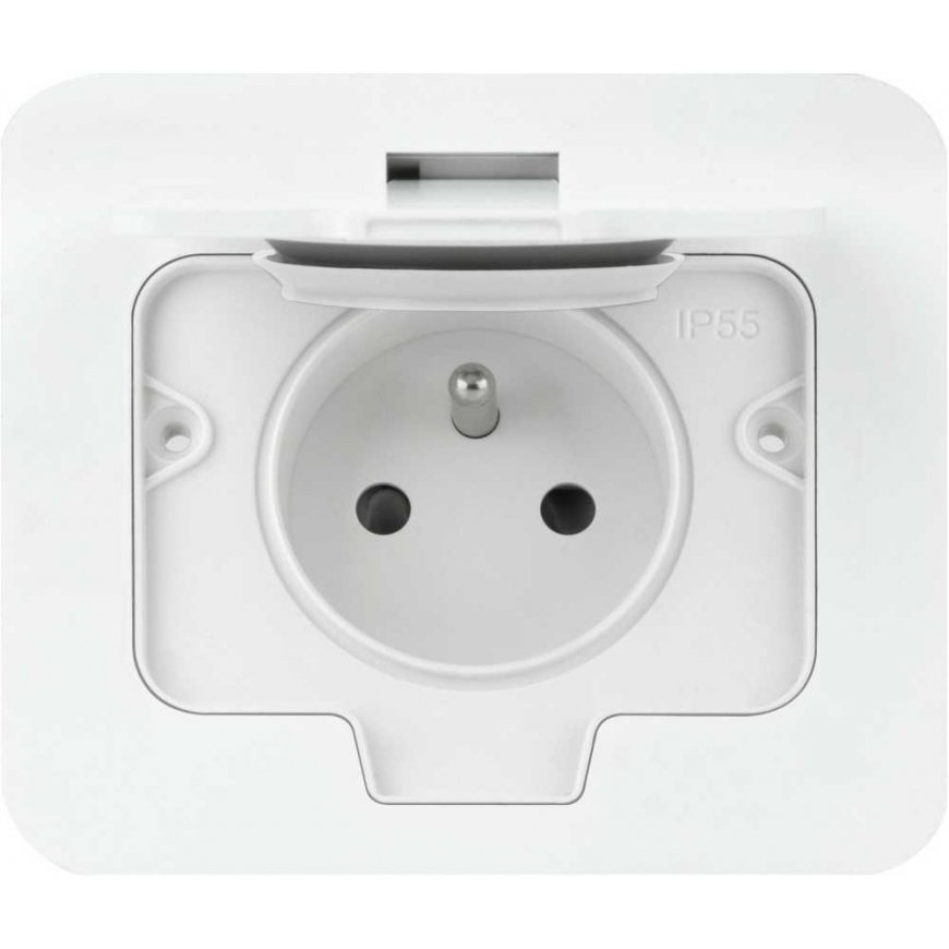 Orno Hermetic rectangular electrical socket, IP55, 1x2P+Z (French), white – 2