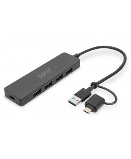 Digitus DA-70235 хаб-разветвитель USB 3.2 Gen 1 (3.1 Gen 1) Type-A + Type-C 12000 Мбит/с Черный