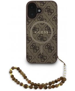 „Guess“ PU nahkainen 4G värillinen rengasmainen „MagSafe“ kotelo, suunniteltu „iPhone 16“:lle, ruskea